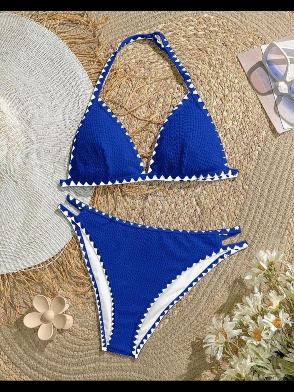 SHEIN Blue Triangle Trim Bikini Set